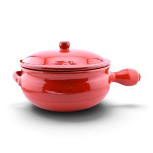 Mamma Ro 10.5" Red Covered Casserole Bean Soup Stew Pot Earthenware Terra Cotta
